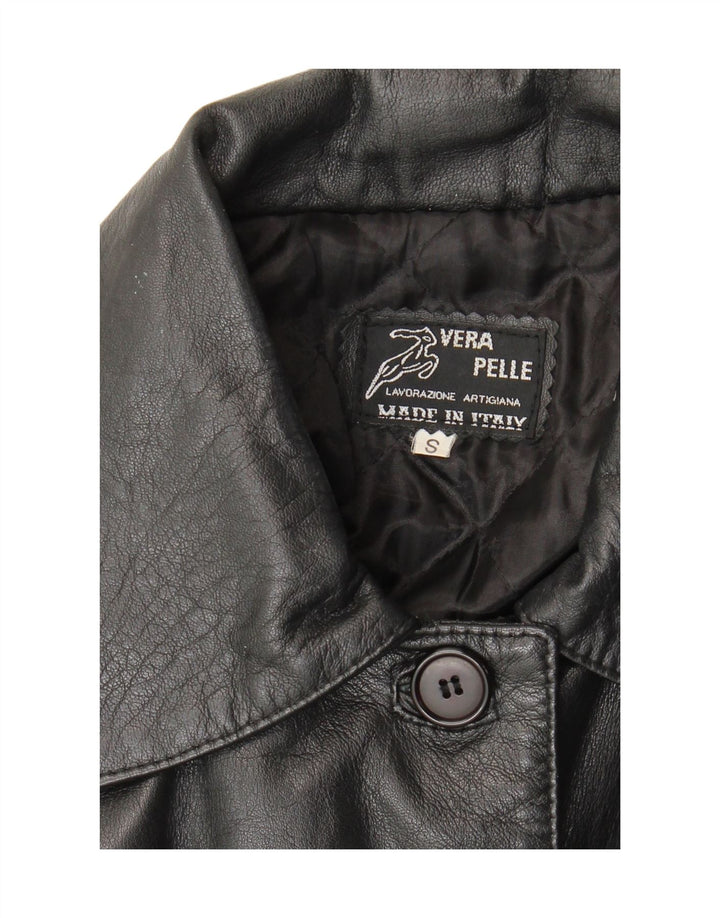 Vintage Womens Oversized Leather Coat UK 10 Small Black Leather