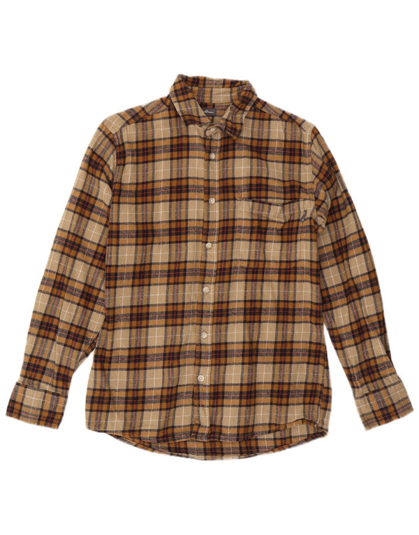 EDDIE BAUER Mens Flannel Shirt Small Beige Check Cotton