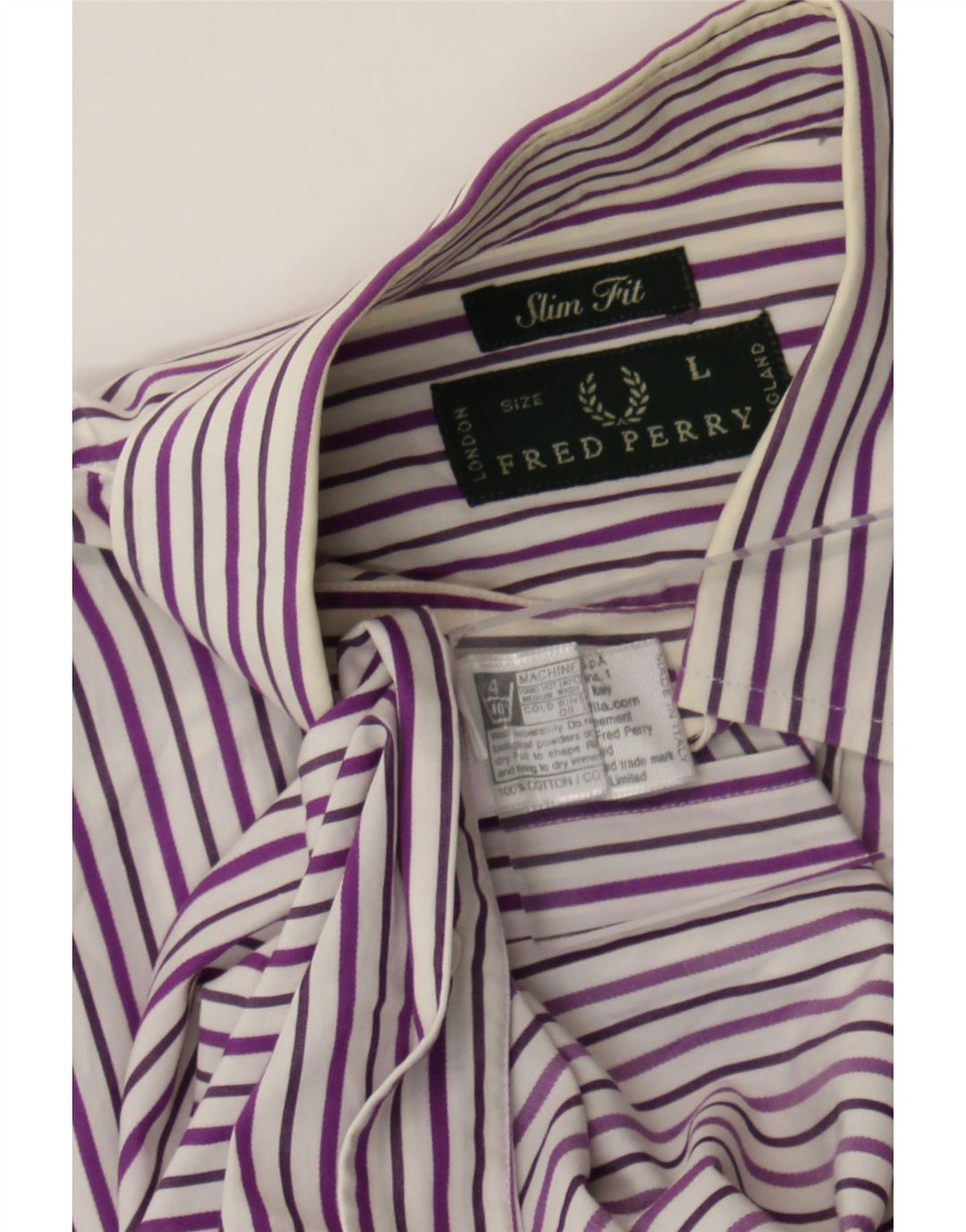 Fred Perry Mens Slim Fit Shirt Large Grey Pinstripe Cotton