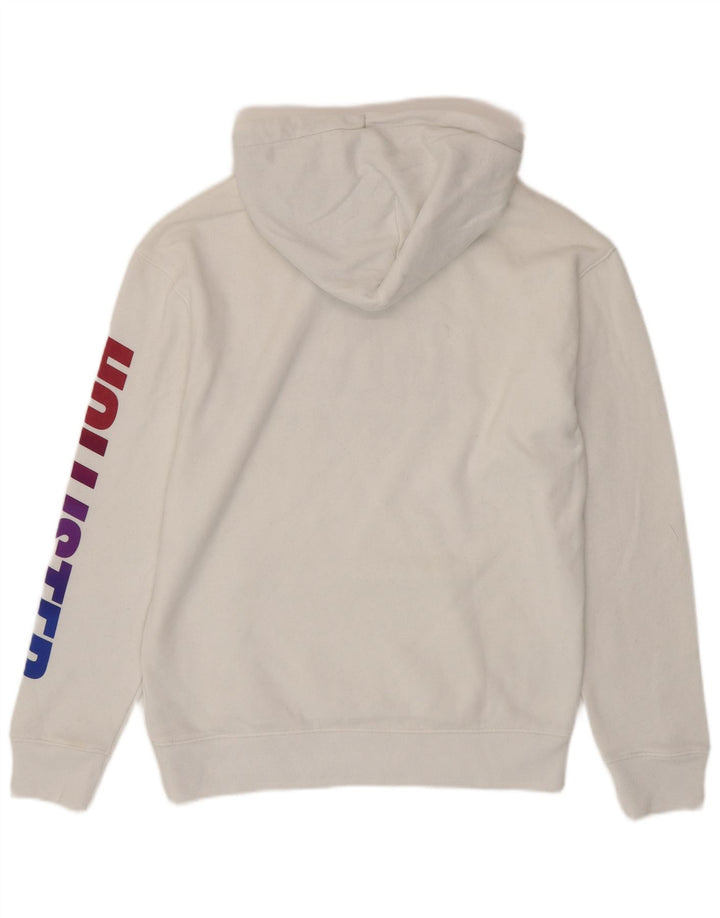 HOLLISTER Mens Graphic Hoodie Jumper Small White Cotton