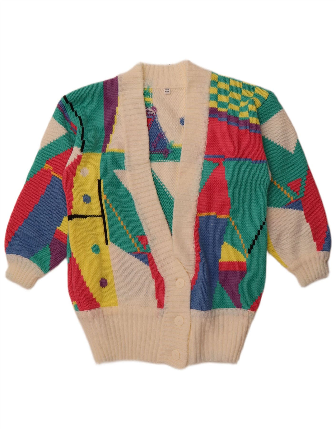 Vintage Womens Cardigan Sweater EU 38/40 Medium Multicoloured Geometric