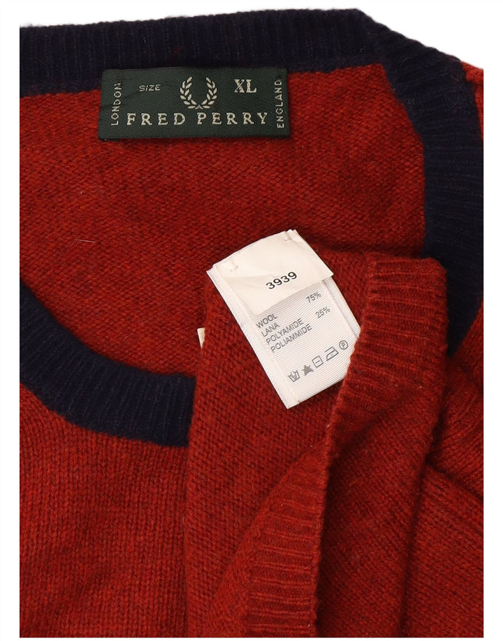 FRED PERRY Mens Crew Neck Jumper Sweater XL Red Wool