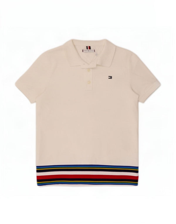 Tommy Hilfiger Womens Polo Shirt UK 10 Small White Striped Cotton