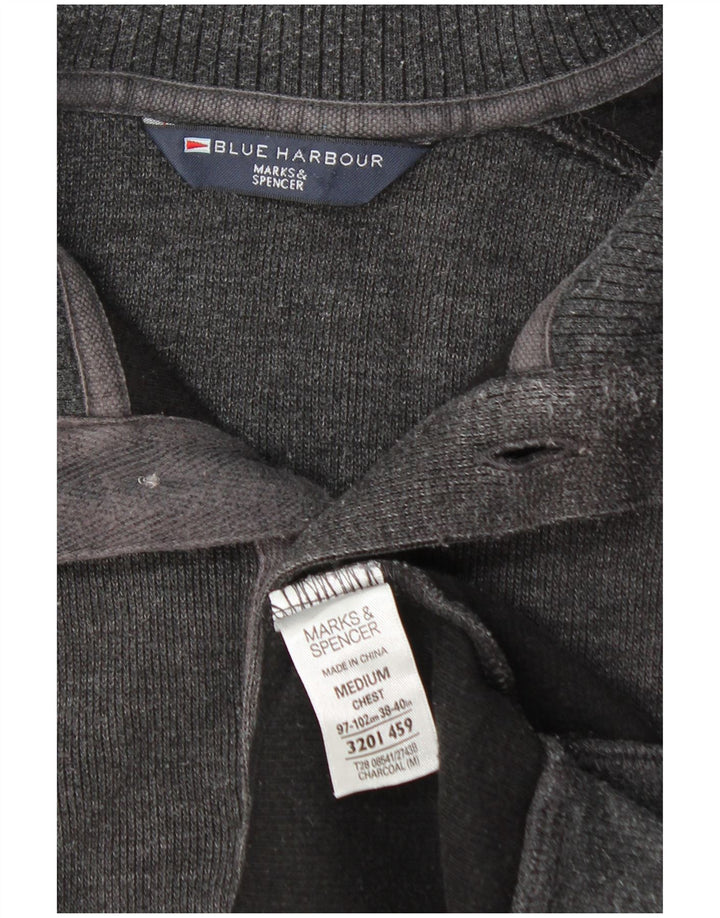 Marks & Spencer Mens Button Neck Jumper Sweater Medium Grey Cotton