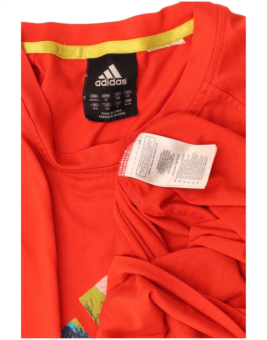 Adidas Mens Graphic Top Long Sleeve UK 40/42 Medium Red Polyester