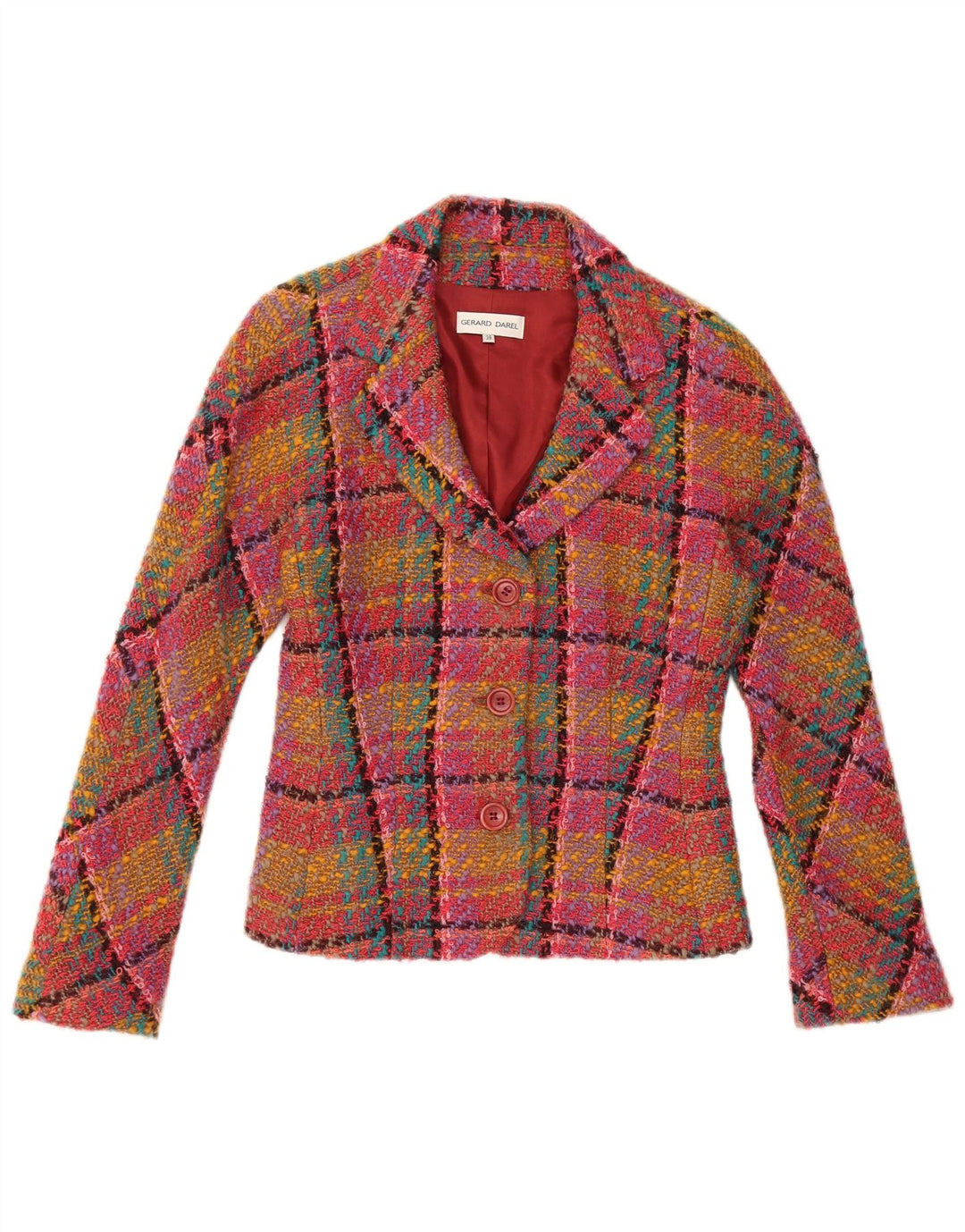 Gerard Darel Womens 3 Button Blazer Jacket IT 38 XS Pink Check Wool