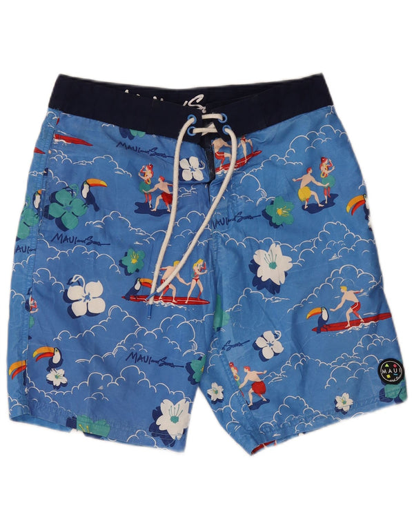 Maui and Sons Mens Graphic Swimming Shorts Small  Blue Floral Polyester