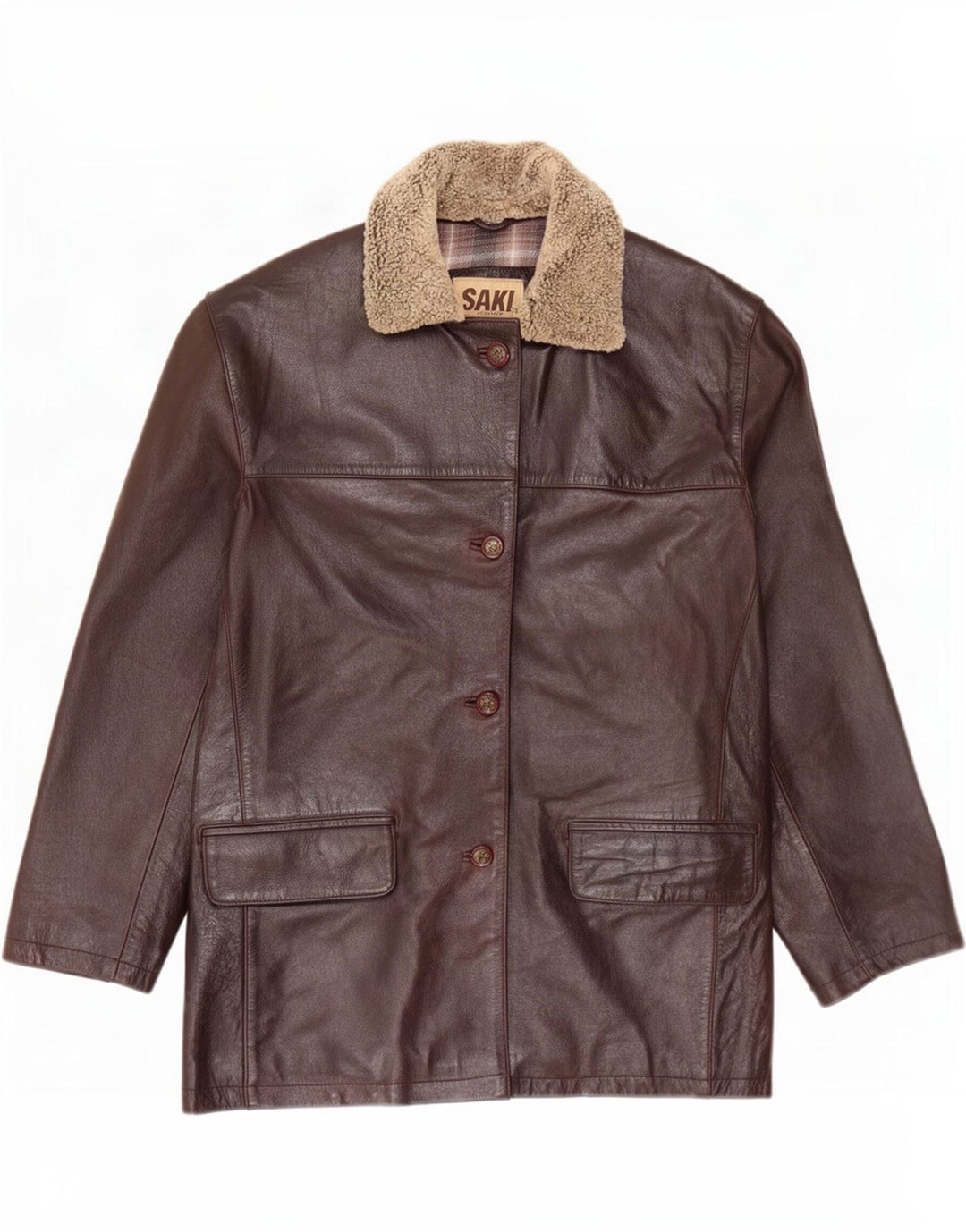 Saki Womens Oversized Leather Jacket EU 42 Large Brown