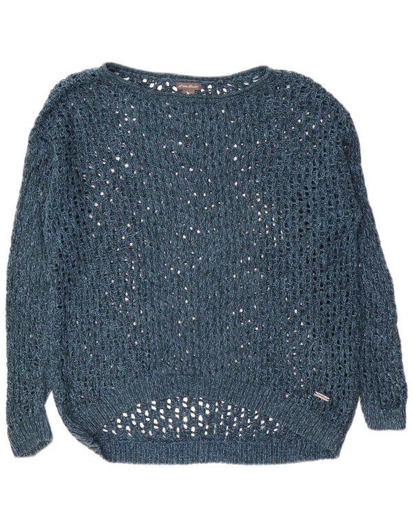 Eddie Bauer Womens Oversized Boat Neck Jumper Sweater UK 14 Medium Navy Blu