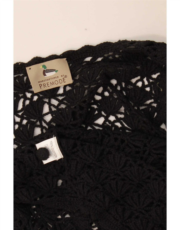 Premode Womens Crop Crochet Cardigan Top UK 12 Medium Black Cotton