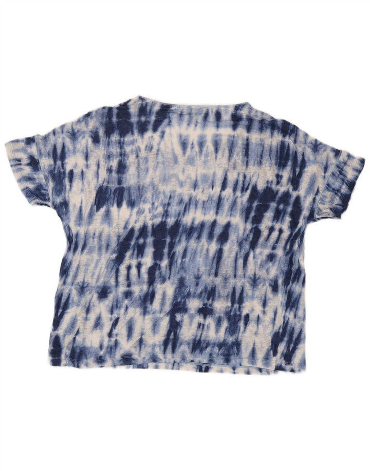 RALPH LAUREN Womens T-Shirt Top UK 14 Medium Blue Tie Dye Linen