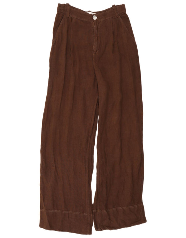 Zara Womens High Waist Wide Leg Chino Trousers XS W24 L30 Brown Linen