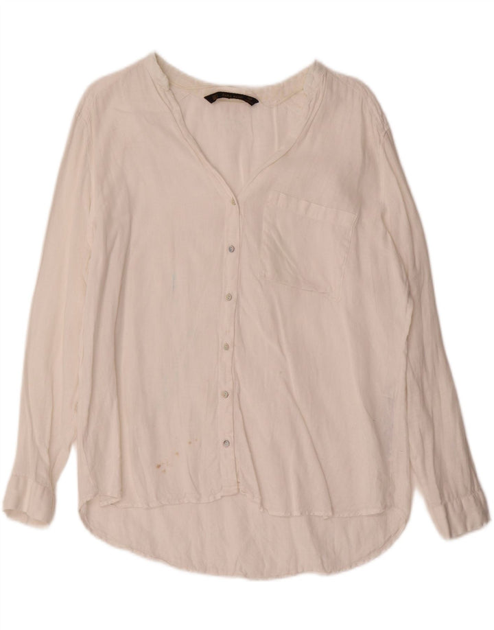 Zara Womens Shirt UK 16 Large White Linen