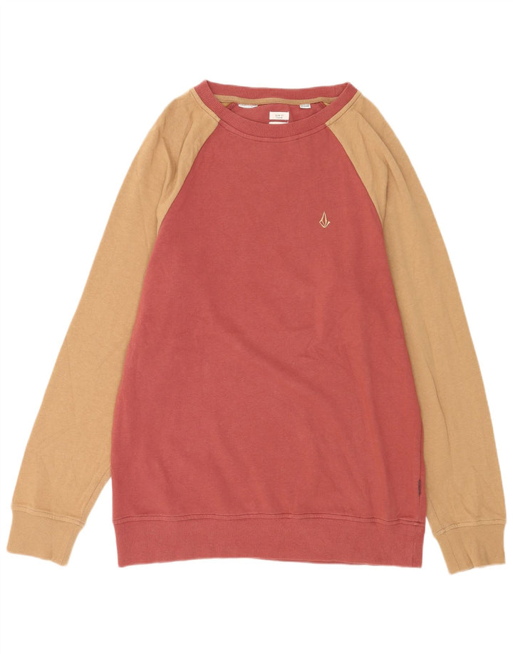 Volcom Mens Slim Fit Sweatshirt Jumper Medium Red Colourblock Cotton