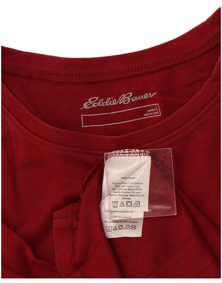 EDDIE BAUER Womens Top Long Sleeve UK 14 Large Burgundy Cotton