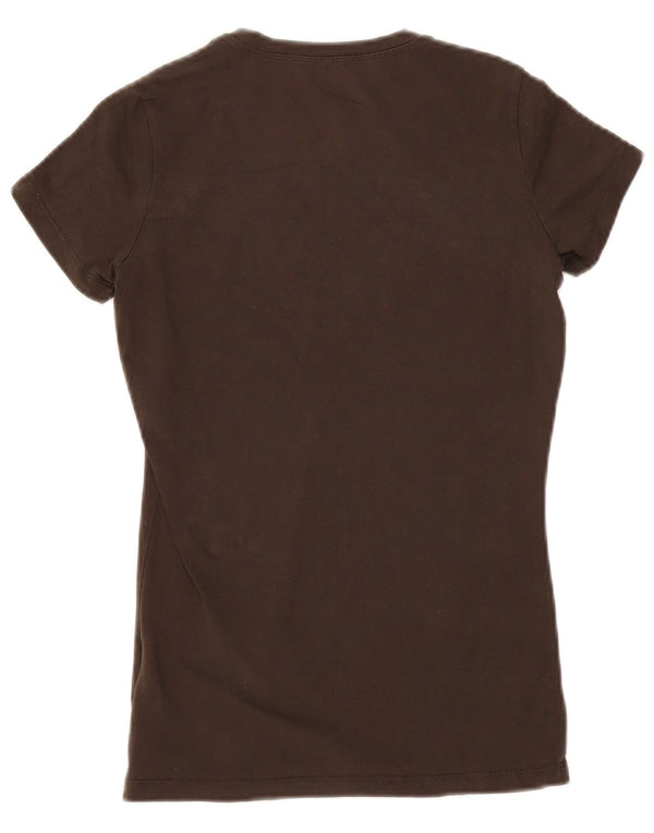 CALVIN KLEIN JEANS Womens T-Shirt Top UK 10 Small Brown Cotton