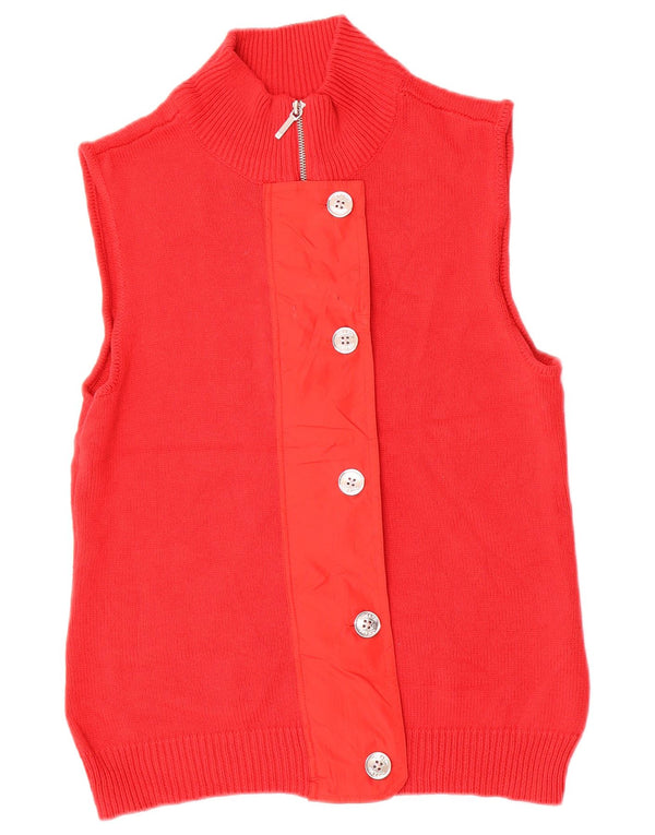 CHAPS Womens Sleeveless Cardigan Sweater UK 16 Large Red Cotton