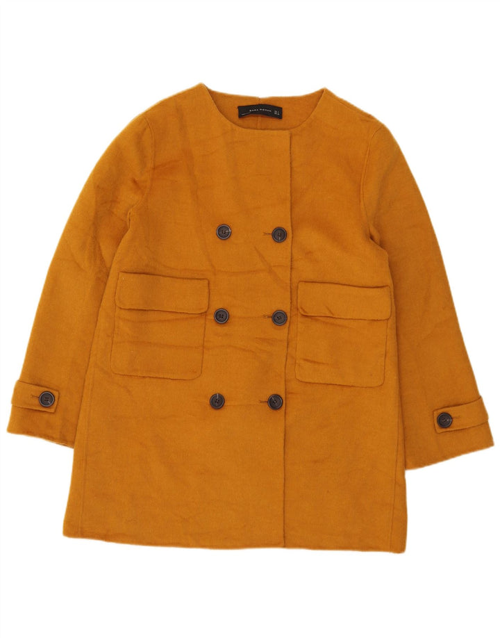 Zara Womens Short Double Breasted Coat UK 14 Large Yellow Polyester