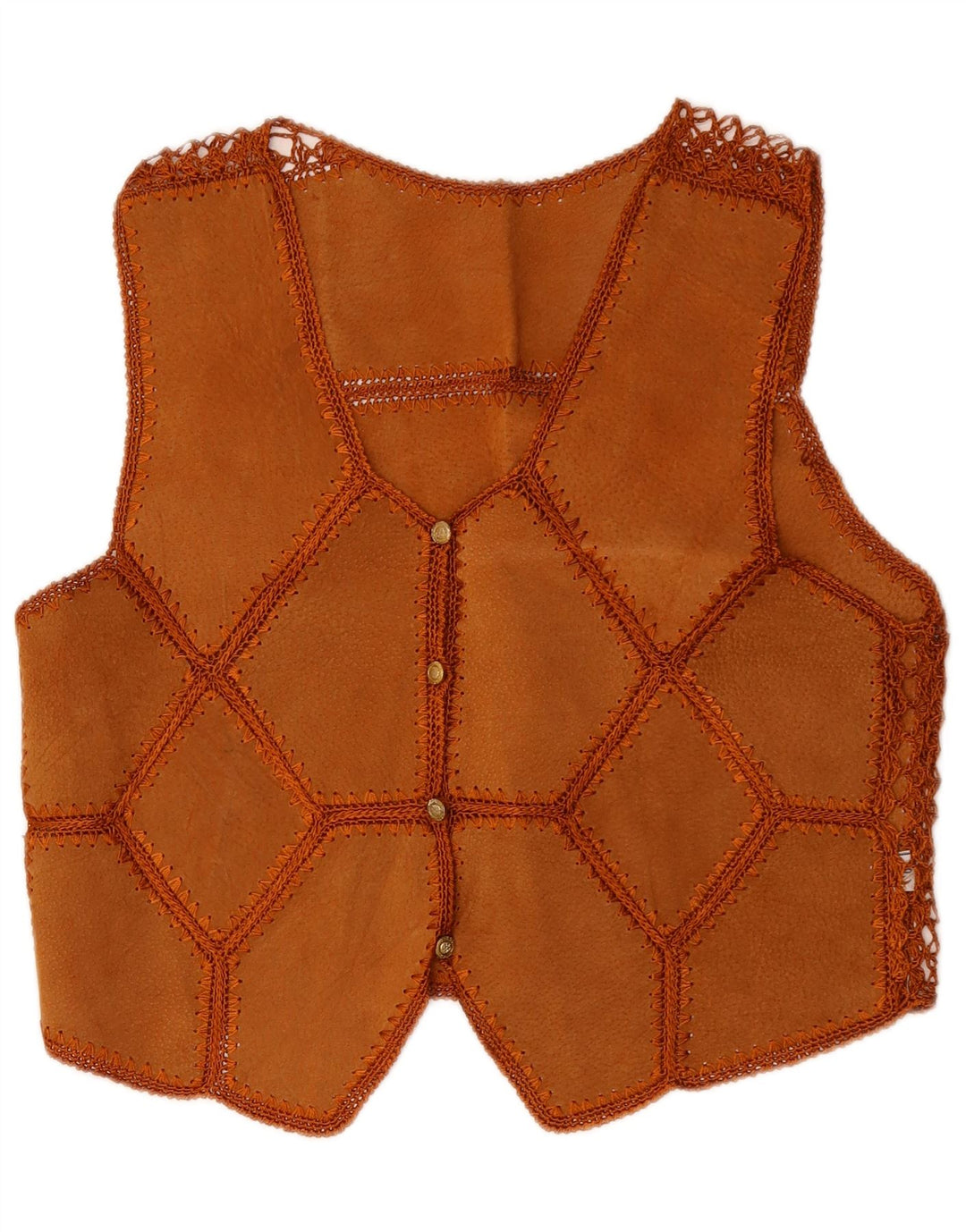 VINTAGE Womens Crop Suede Waistcoat UK 14 Medium Brown Patchwork