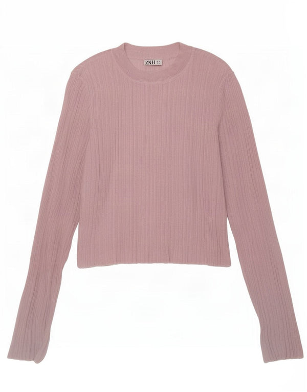 Zara Womens Crop Top Long Sleeve UK 12 Medium Pink Viscose