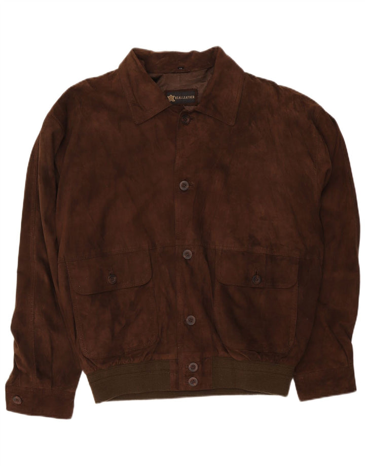 Vintage Mens Suede Bomber Jacket IT 56 2XL Brown Leather