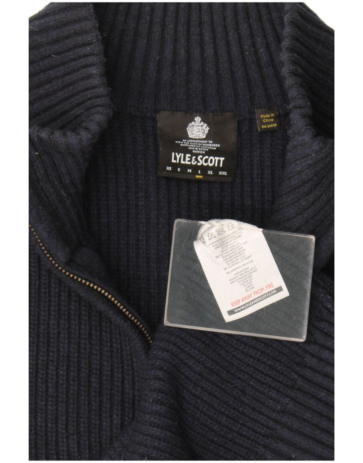 Lyle & Scott Mens Zip Neck Jumper Sweater Large Navy Blue Wool