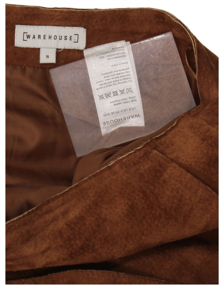 WAREHOUSE Womens Suede Skirt UK 8 Small W26  Brown Leather
