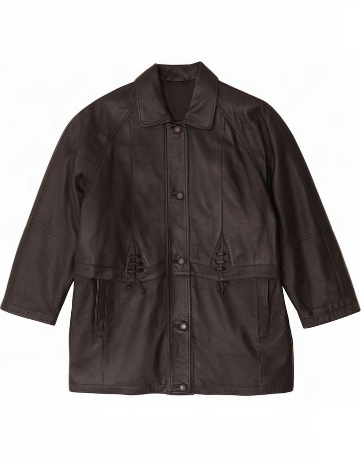 C&A Womens Leather Coat UK 16 Large Black