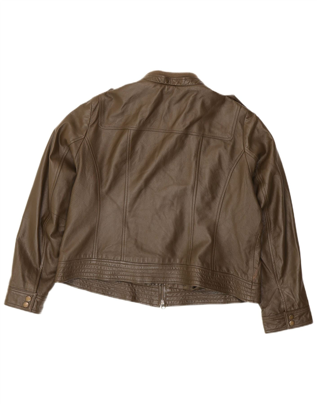 SOUTH Womens Crop Military Leather Jacket UK 24 3XL Khaki Leather