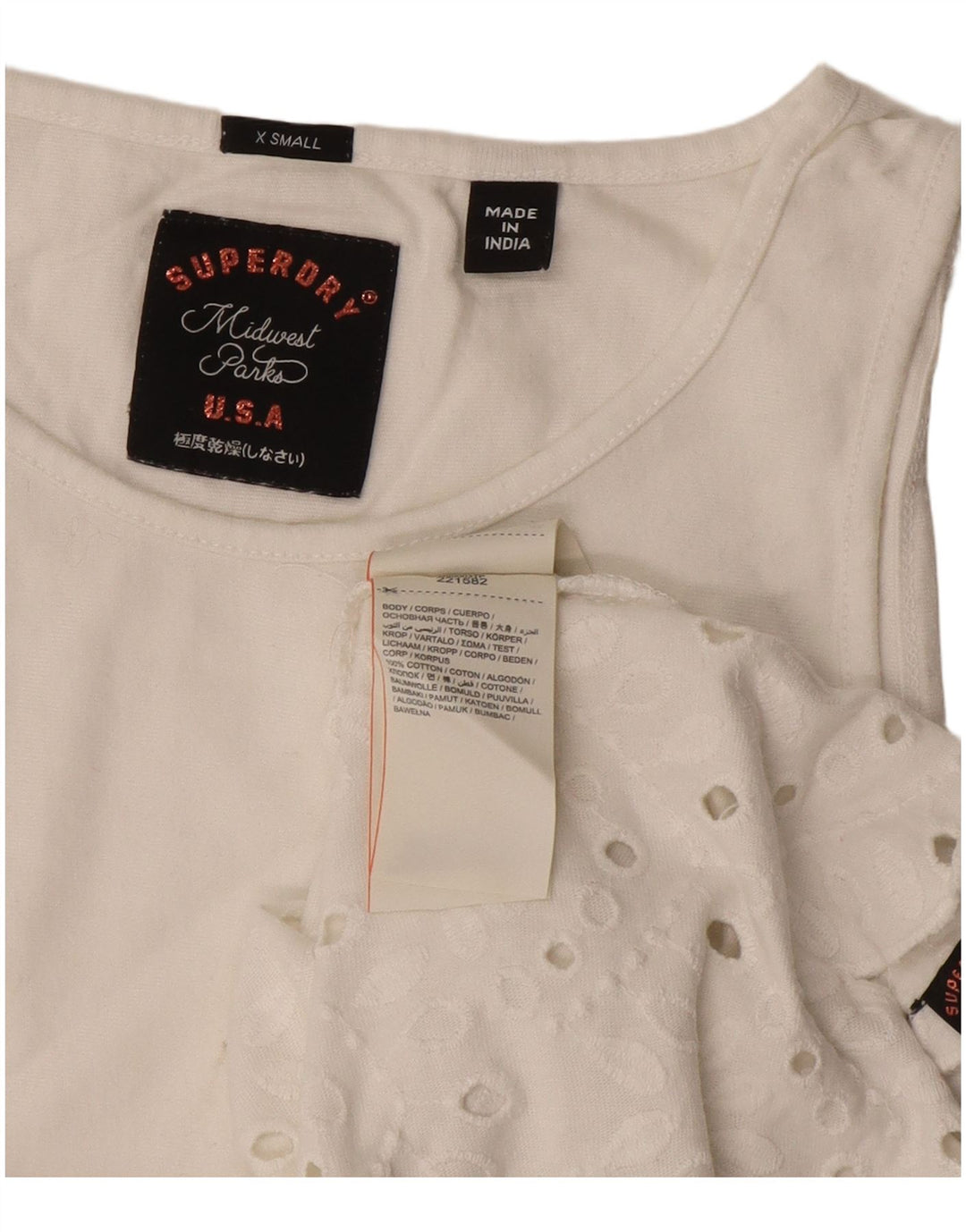 Superdry Womens Regular Fit T-Shirt Top UK 6 XS Off White Cotton