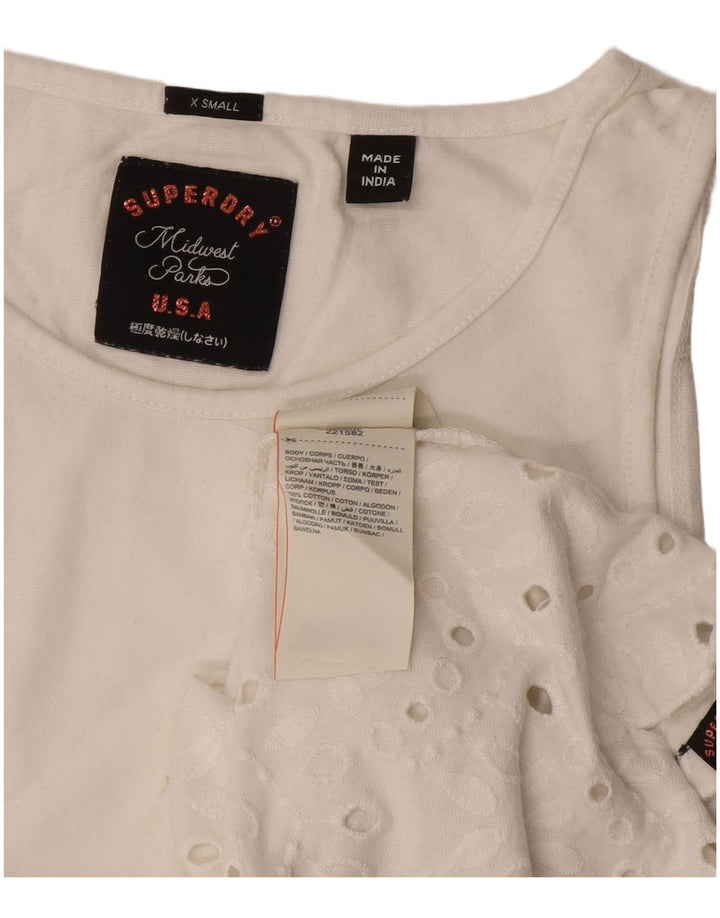 Superdry Womens Regular Fit T-Shirt Top UK 6 XS Off White Cotton