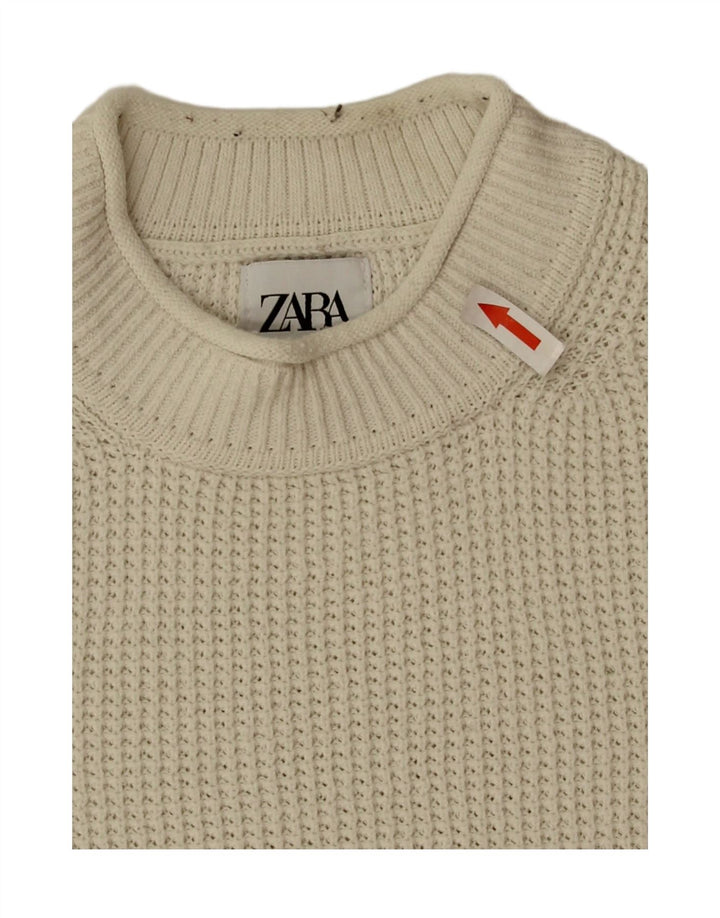 Zara Mens Turtle Neck Jumper Sweater Medium White Cotton
