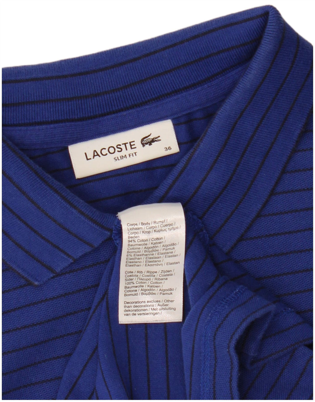 LACOSTE Womens Slim Fit Polo Shirt Size 36 Small Blue Striped Cotton