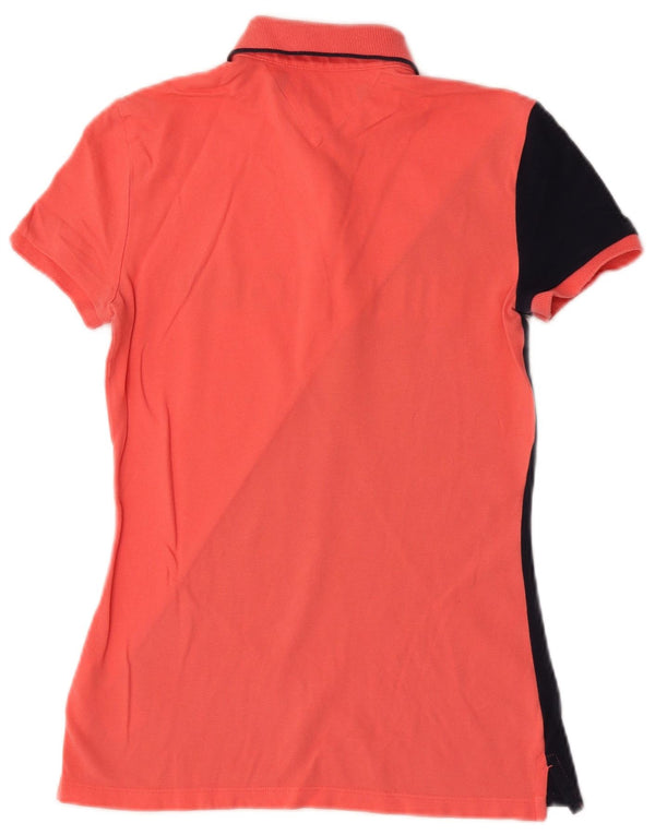Tommy Hilfiger Womens Graphic Polo Shirt UK 6 XS Pink Colourblock Cotton