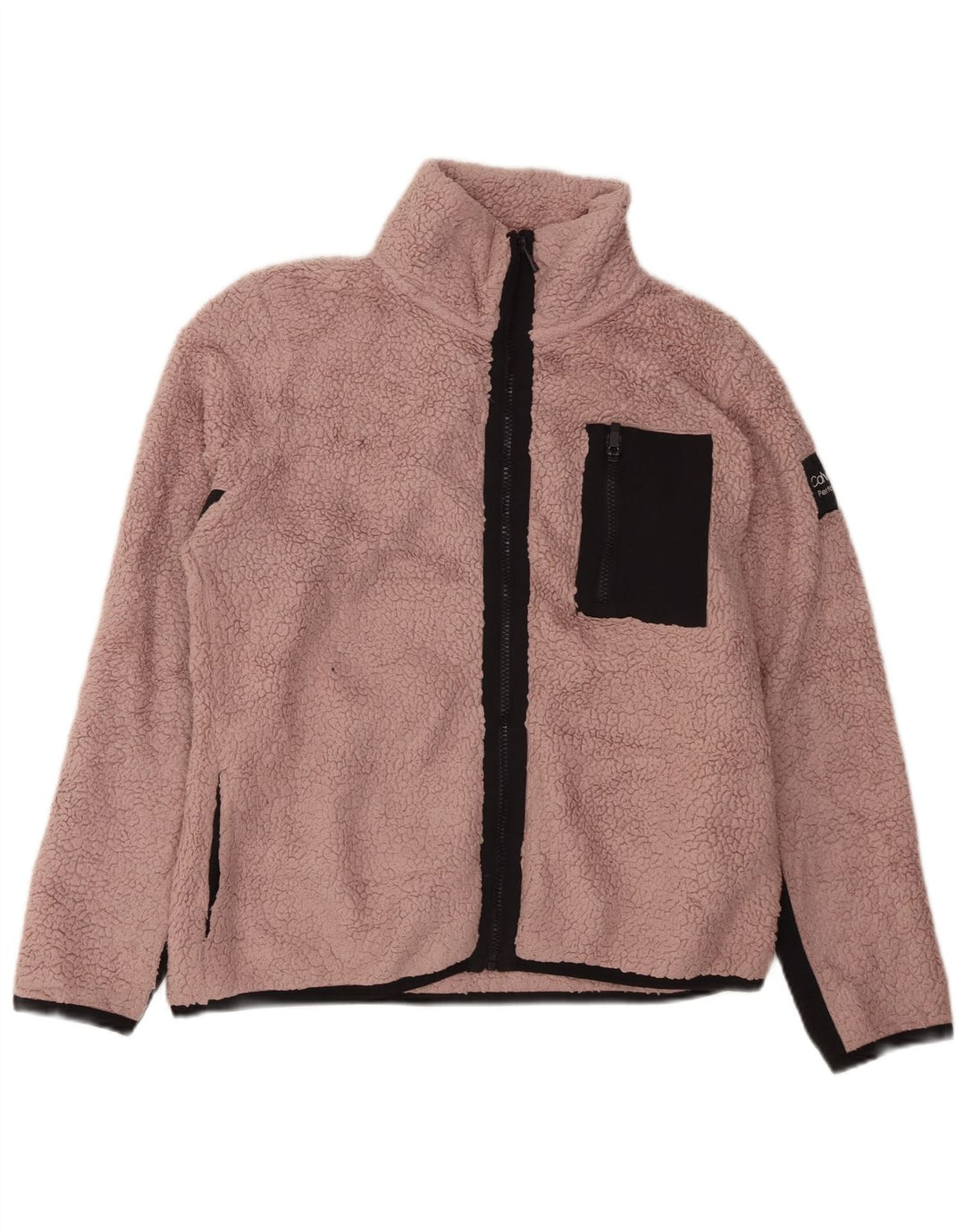 CALVIN KLEIN Womens Fleece Jacket UK 16 Large Pink Colourblock Polyester