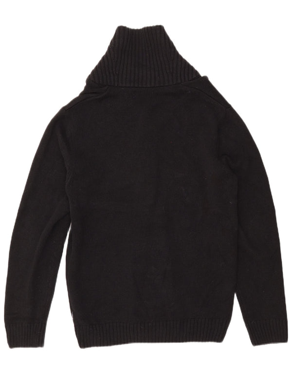 CHAPS Mens Cardigan Sweater Small Black Fair Isle Cotton