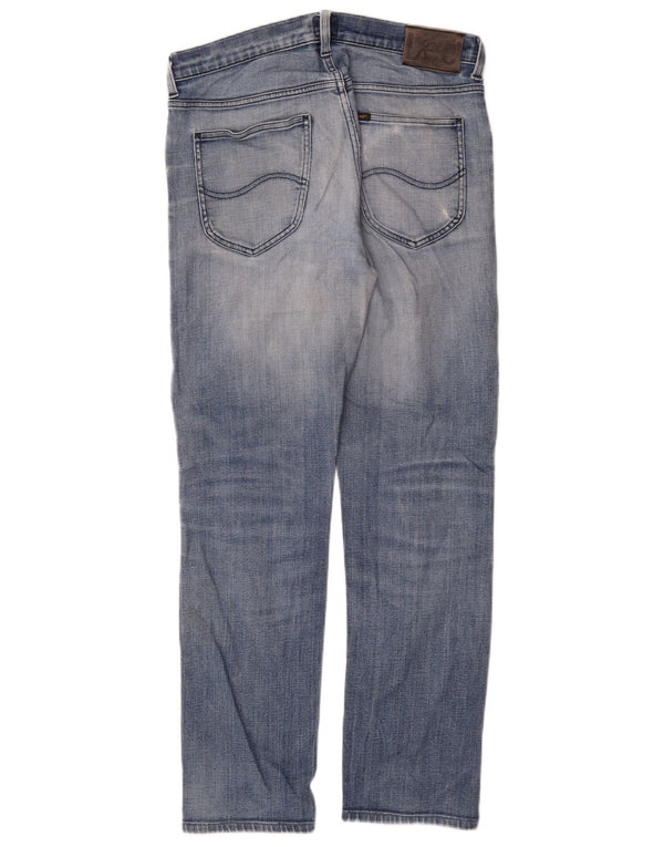 Lee Mens Distressed Straight Jeans W30 L31 Blue Cotton