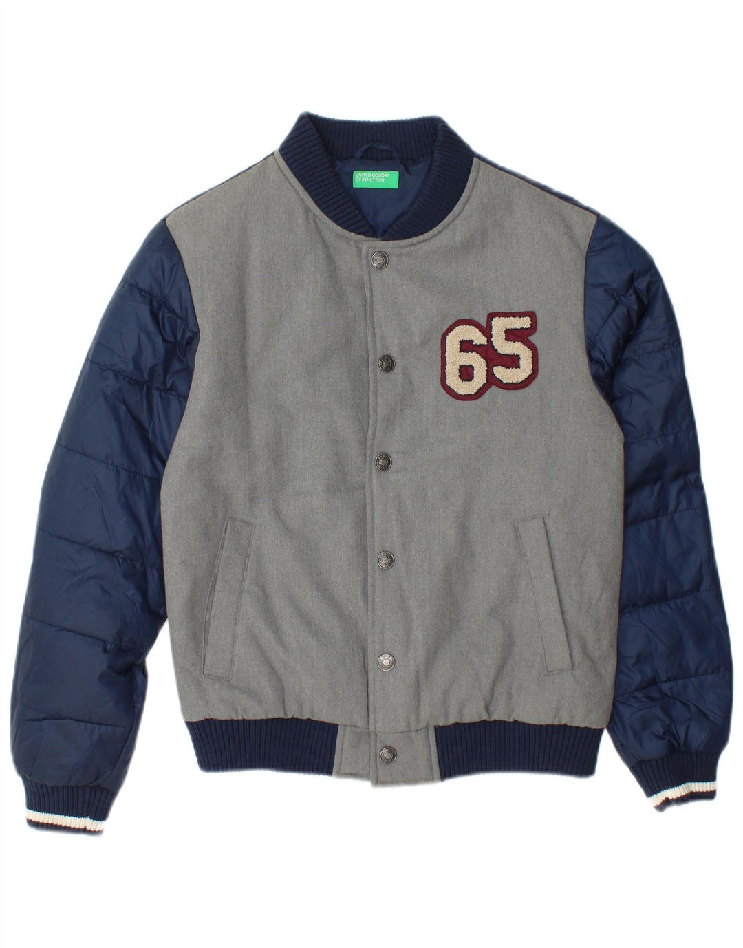 Benetton Boys Graphic Varsity Jacket 13-14 Years 3XL Grey Polyester