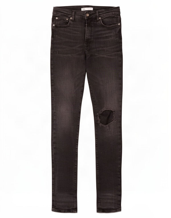 Zara Mens Distressed Skinny Jeans EU 42 Large W32 L34 Black Cotton