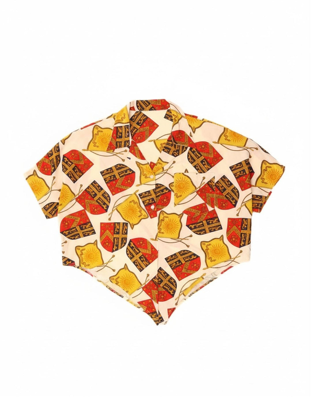 Vintage Womens Crop Abstract Pattern Shirt Blouse UK 14 Large Off White