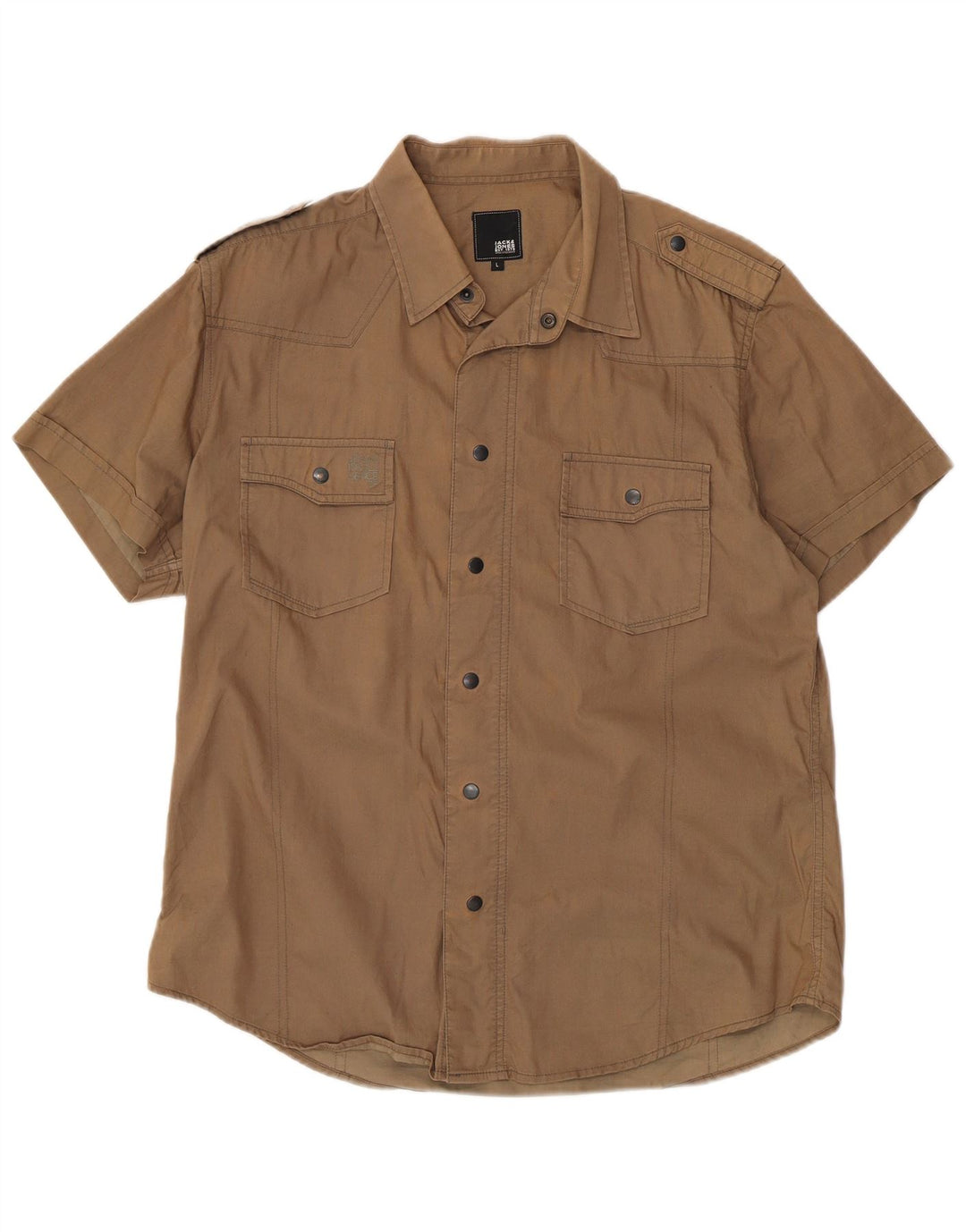 Jack & Jones Mens Military Short Sleeve Shirt Large Brown Nylon