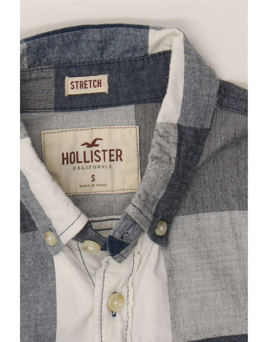 HOLLISTER Mens Stretch Shirt Small Navy Blue Check Cotton Vintage Hollister and Second-Hand Hollister from Messina Hembry 