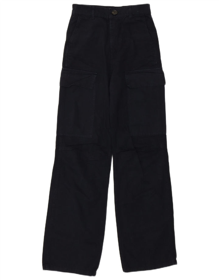 Zara Womens Wide Leg High Waist Cargo Trousers W22 L31 Black Cotton