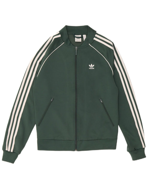 Adidas Womens Regular Fit Tracksuit Top Jacket UK 10 Small Green Polyester