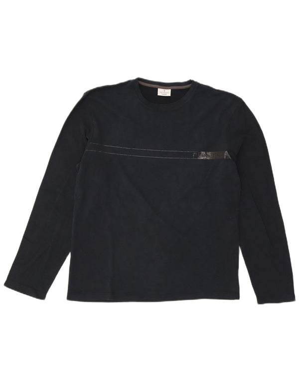 Trussardi Mens Top Long Sleeve Large Navy Blue Striped Cotton