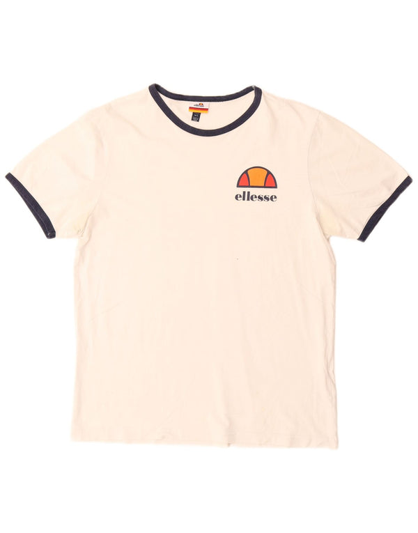 Ellesse Mens Graphic T-Shirt Top Large Off White Cotton