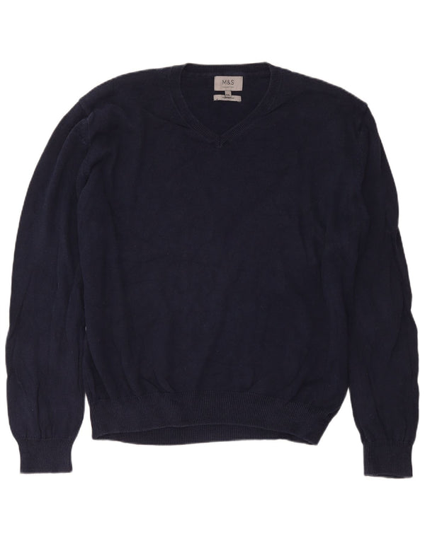 Marks & Spencer Mens V-Neck Jumper Sweater 2XL Navy Blue Cotton