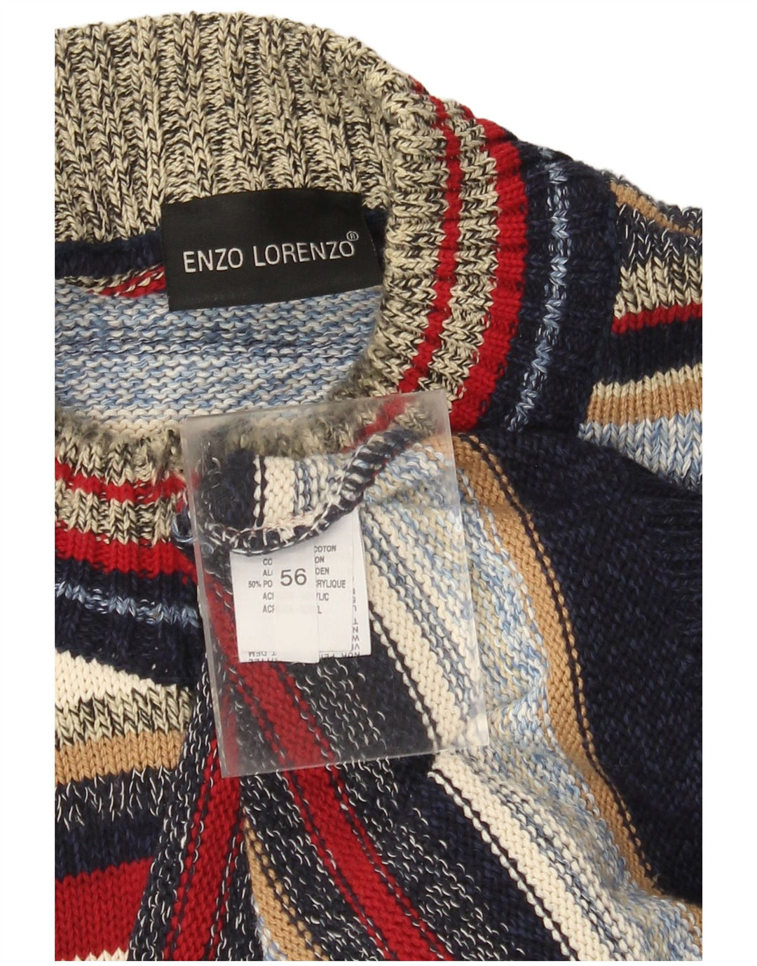 Enzo Lorenzo Mens Zip Neck Jumper Sweater IT 56 2XL Multicoloured Striped