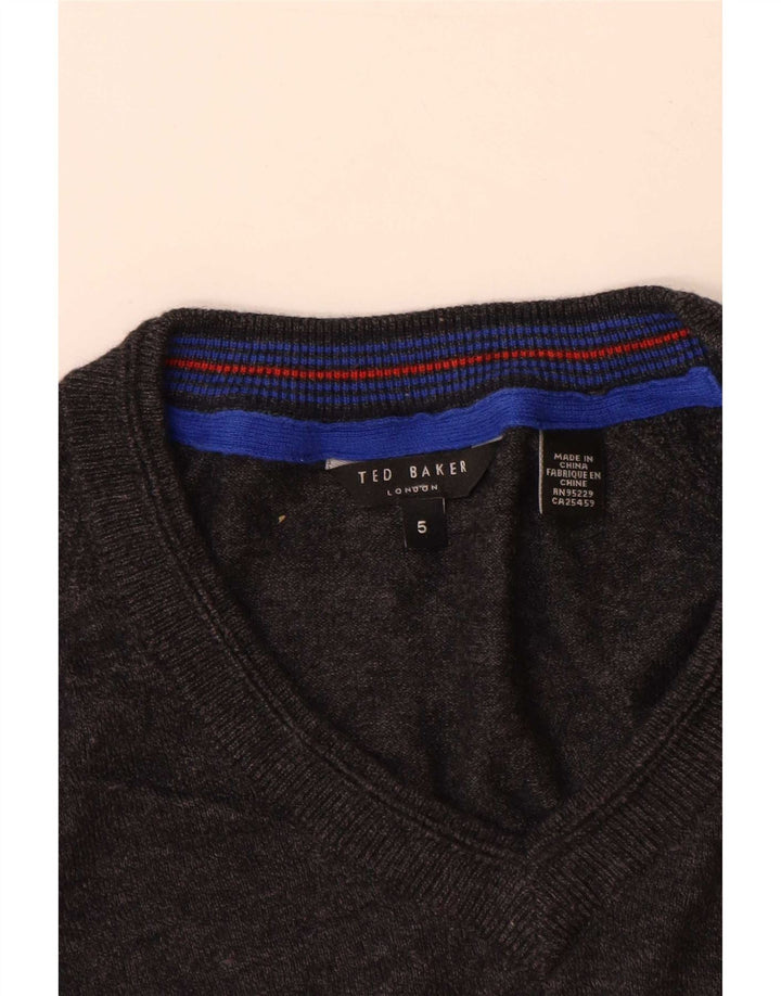 Ted Baker Mens V-Neck Jumper Sweater Size 5 XL Grey Wool