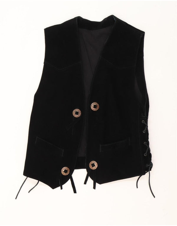 Vintage Womens Motorstyle Leather Waistcoat UK 18 XL Black Leather
